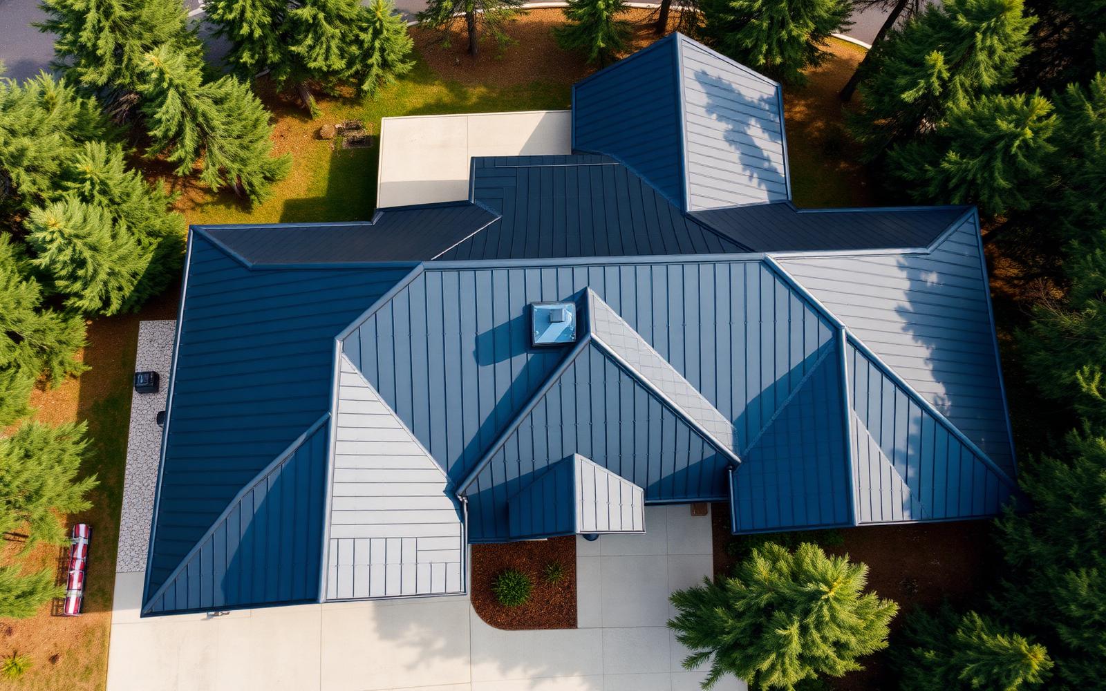 Aerial view of standing seam metal roof